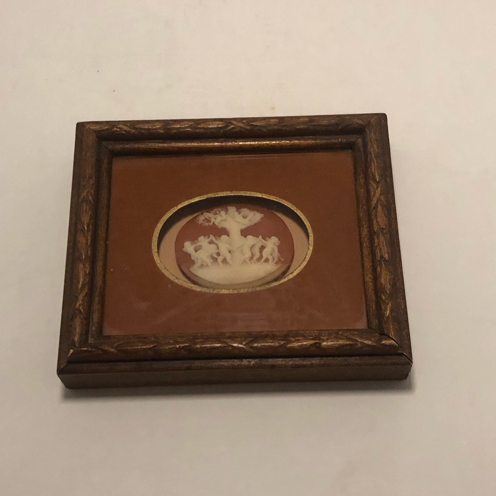 Antiqued Angelic Ivory Image in wooden and glass frame